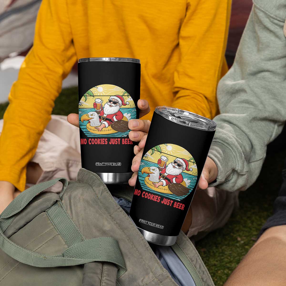 Funny Christmas In July Tumbler Cup No Cookies Just Beer Santa Summer Season Eagle Float TS11 Print Your Wear