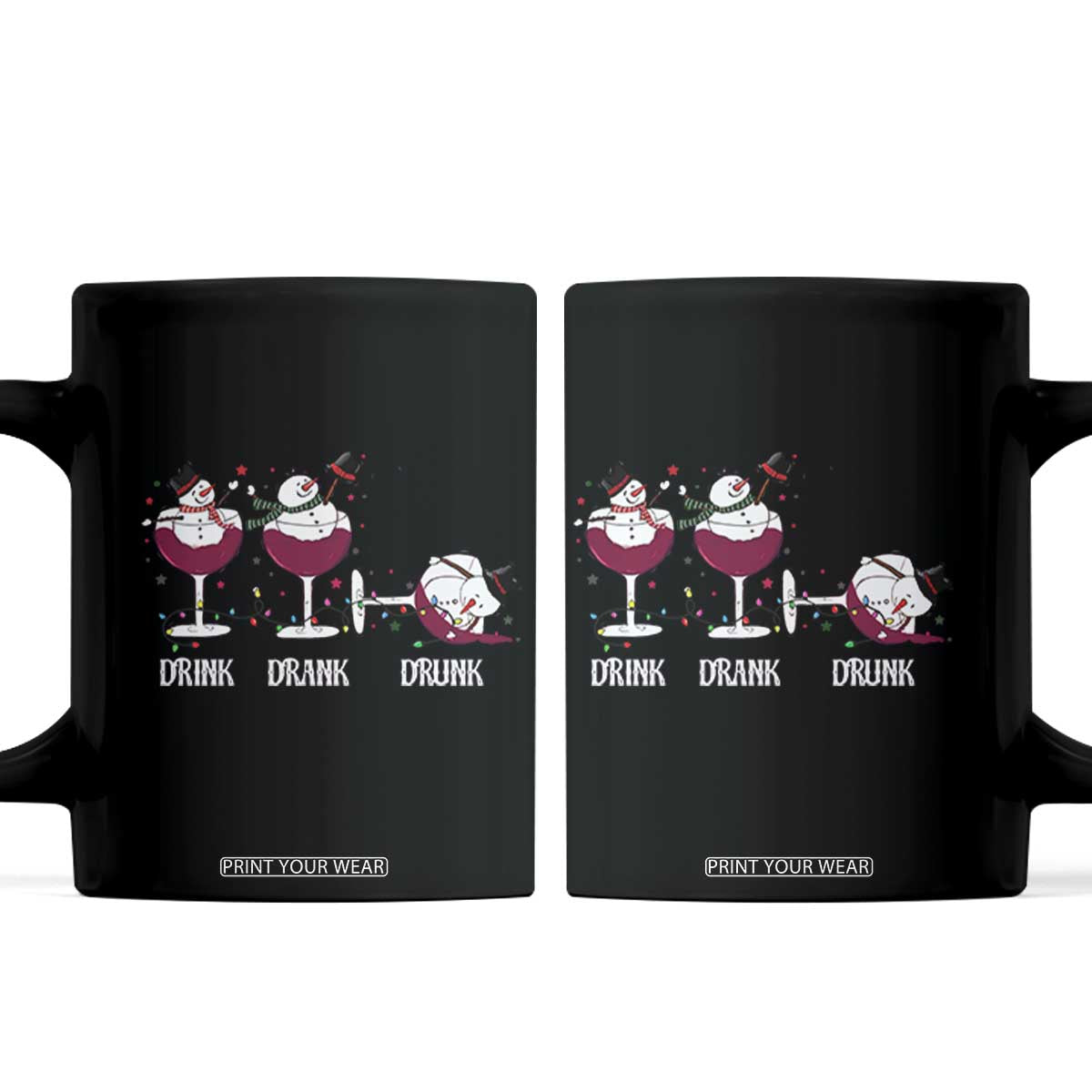 Funny Christmas Wine Coffee Mug Drink Drank Drunk Snowman Xmas TS11 Black Print Your Wear