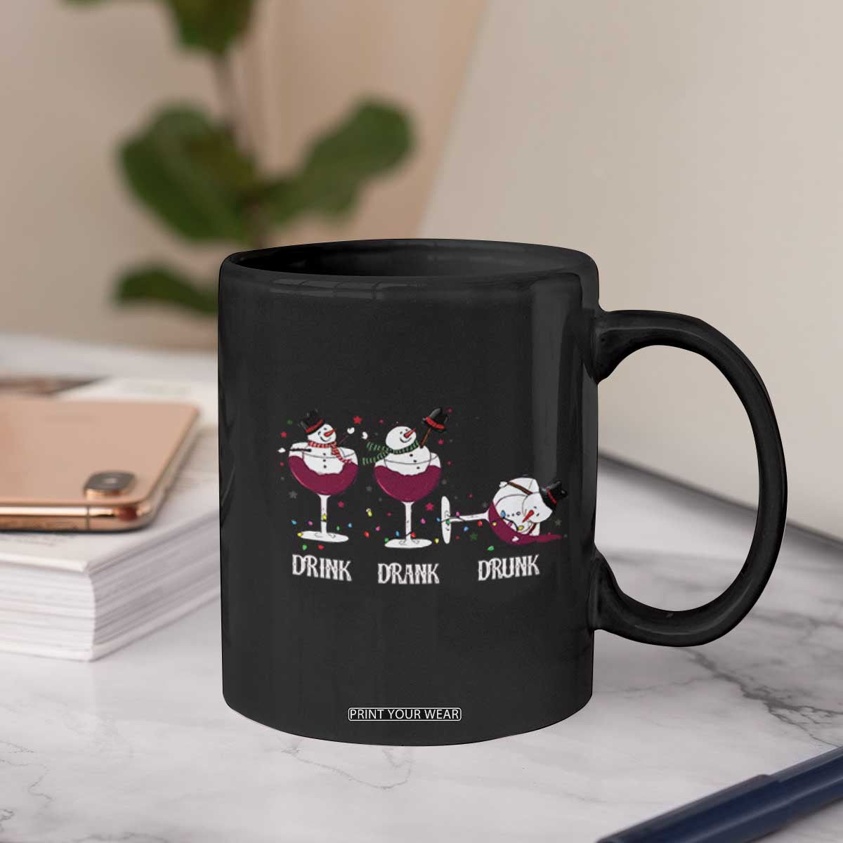 Funny Christmas Wine Coffee Mug Drink Drank Drunk Snowman Xmas TS11 Print Your Wear