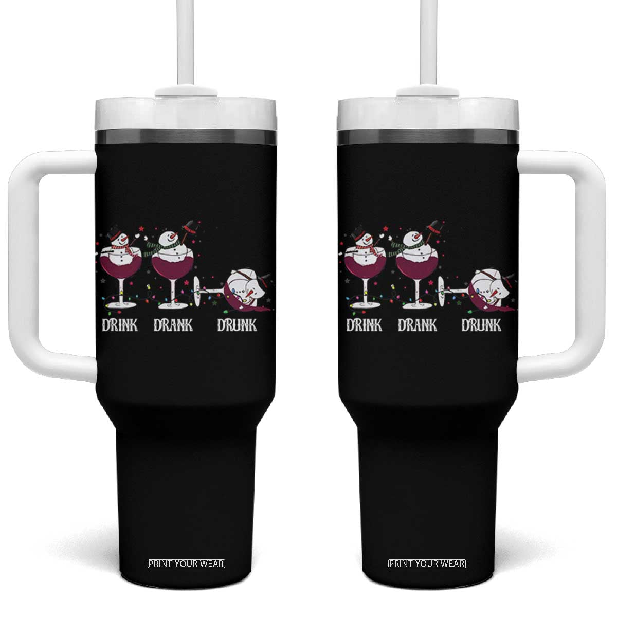 Funny Christmas Wine Tumbler With Handle Drink Drank Drunk Snowman Xmas TS11 One Size: 40 oz Black Print Your Wear