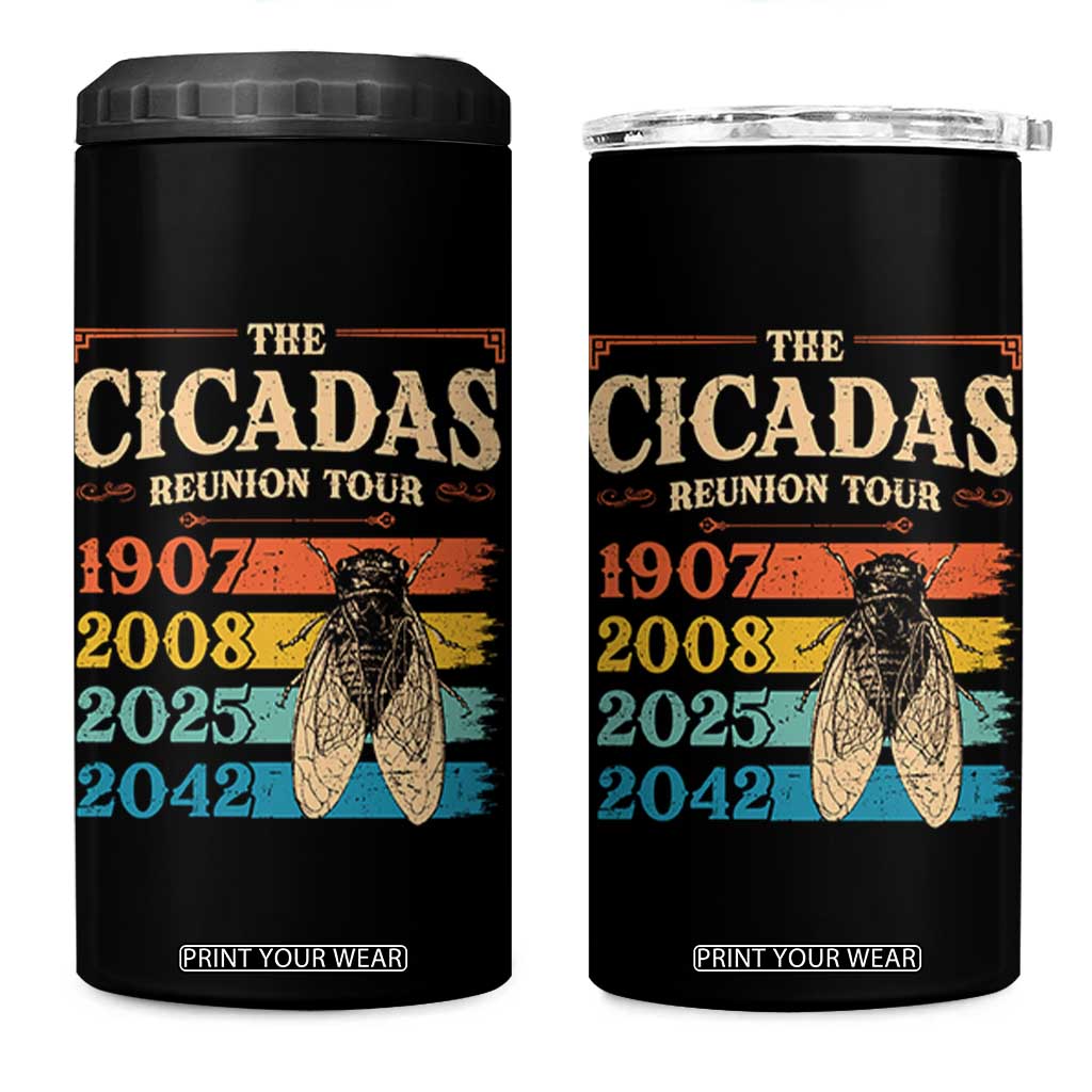 Funny Cicada Brood XIV 2025 4 in 1 Can Cooler Tumbler Periodical Cicada Tour 1907 2008 2042 TS11 One Size: 16 oz Black Print Your Wear
