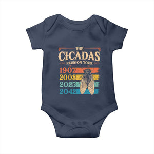 Funny Cicada Brood XIV 2025 Baby Onesie Periodical Cicada Tour 1907 2008 2042 TS11 Navy Print Your Wear