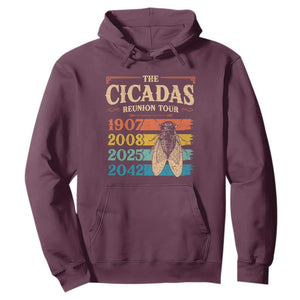 Funny Cicada Brood XIV 2025 Hoodie Periodical Cicada Tour 1907 2008 2042 TS11 Maroon Print Your Wear