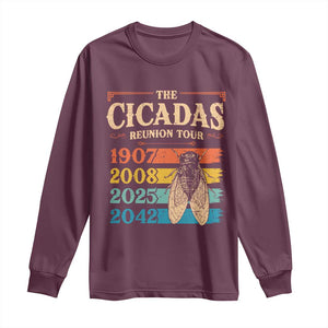 Funny Cicada Brood XIV 2025 Long Sleeve Shirt Periodical Cicada Tour 1907 2008 2042 TS11 Maroon Print Your Wear