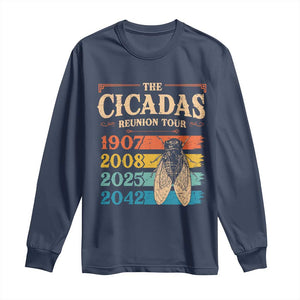 Funny Cicada Brood XIV 2025 Long Sleeve Shirt Periodical Cicada Tour 1907 2008 2042 TS11 Navy Print Your Wear