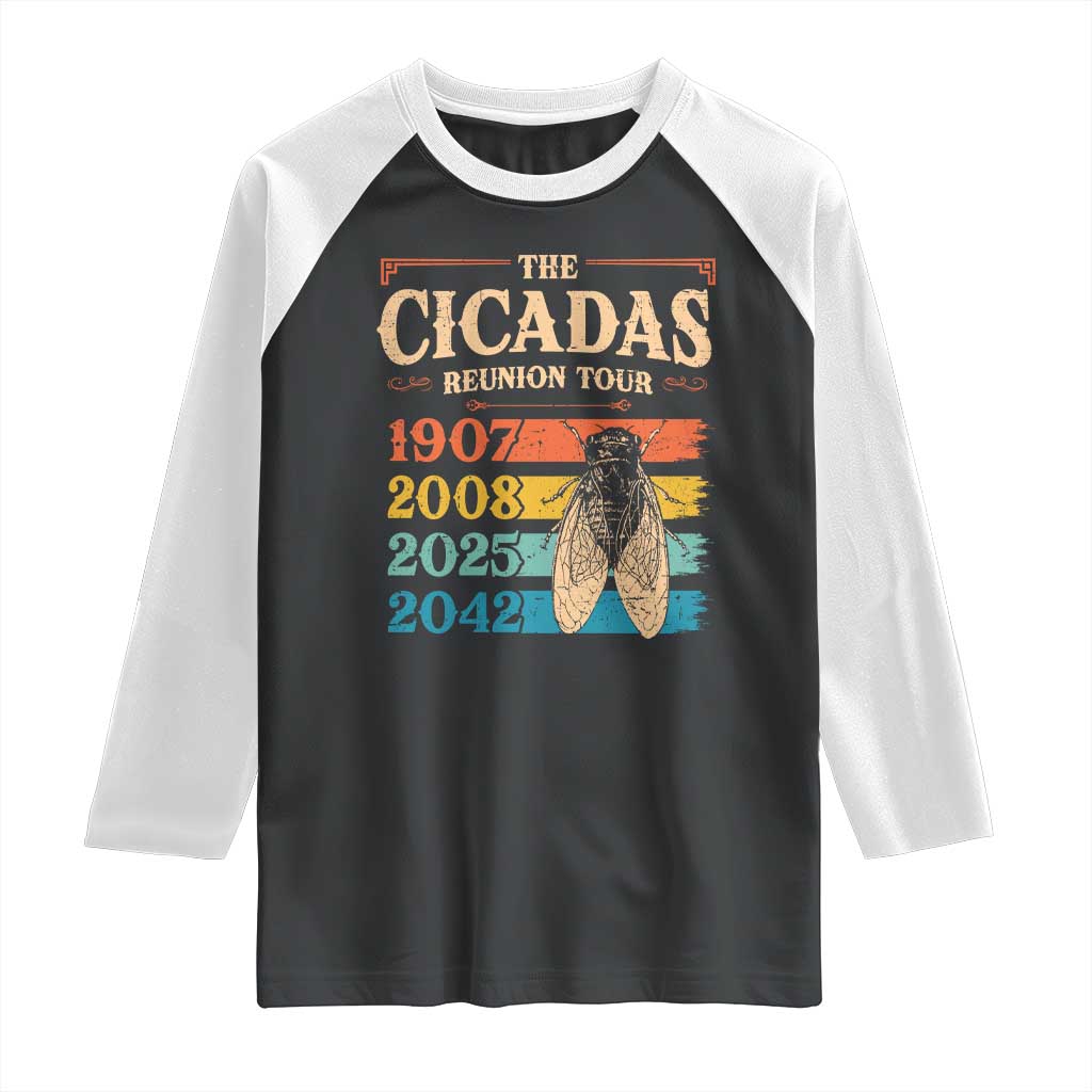 Funny Cicada Brood XIV 2025 Raglan Shirt Periodical Cicada Tour 1907 2008 2042 TS11 Black White Print Your Wear