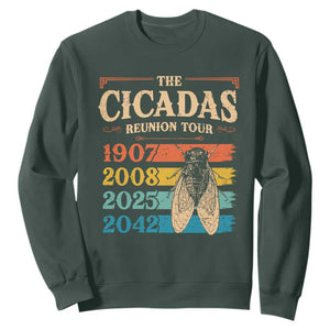 Funny Cicada Brood XIV 2025 Sweatshirt Periodical Cicada Tour 1907 2008 2042 TS11 Dark Forest Green Print Your Wear