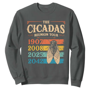 Funny Cicada Brood XIV 2025 Sweatshirt Periodical Cicada Tour 1907 2008 2042 TS11 Dark Heather Print Your Wear