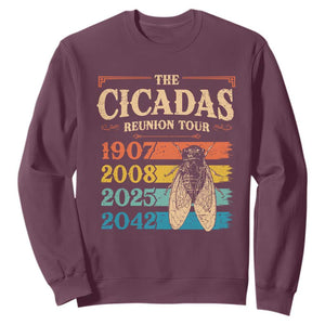 Funny Cicada Brood XIV 2025 Sweatshirt Periodical Cicada Tour 1907 2008 2042 TS11 Maroon Print Your Wear