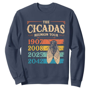 Funny Cicada Brood XIV 2025 Sweatshirt Periodical Cicada Tour 1907 2008 2042 TS11 Navy Print Your Wear