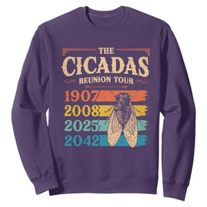 Funny Cicada Brood XIV 2025 Sweatshirt Periodical Cicada Tour 1907 2008 2042 TS11 Purple Print Your Wear