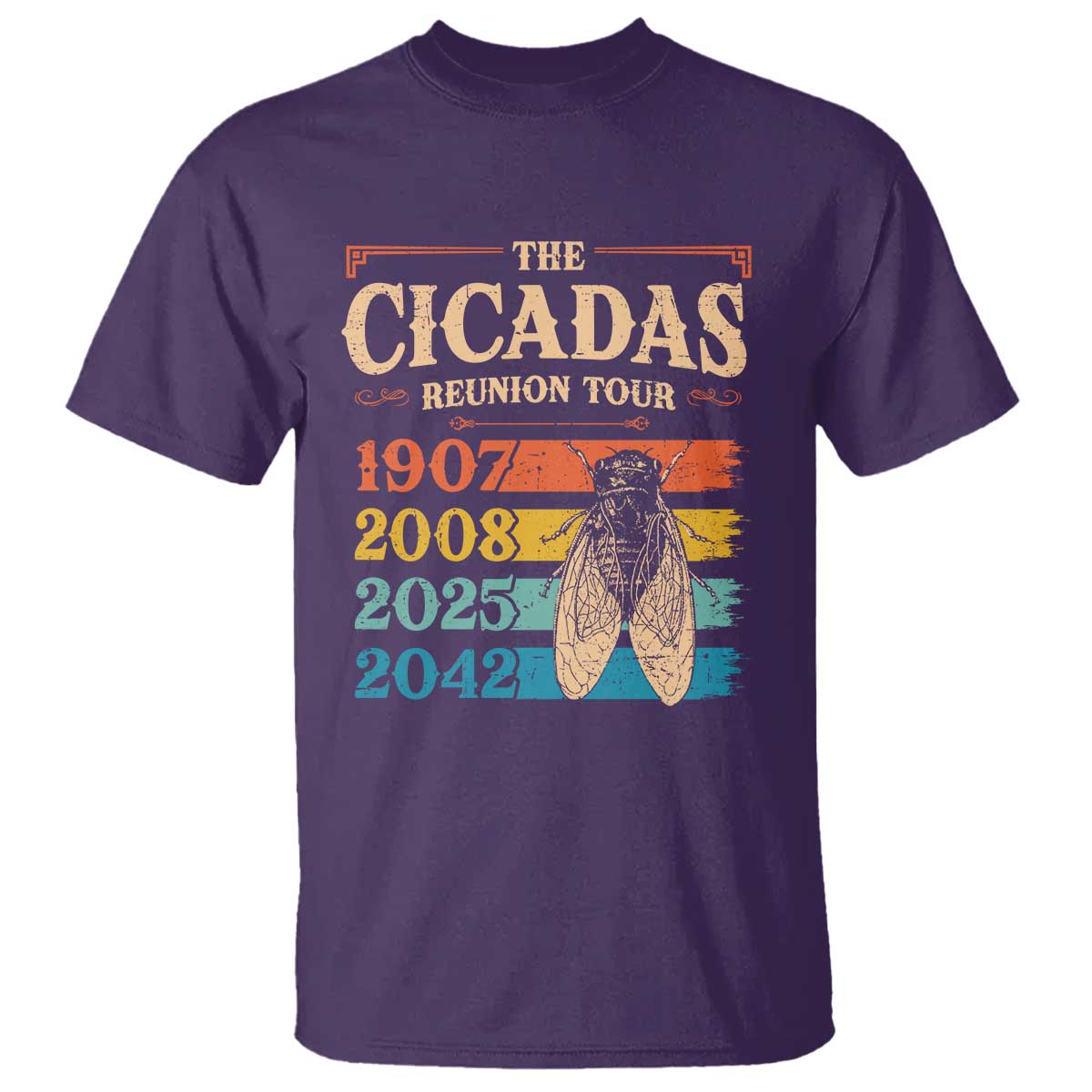 Funny Cicada Brood XIV 2025 T Shirt Periodical Cicada Tour 1907 2008 2042 TS11 Purple Print Your Wear