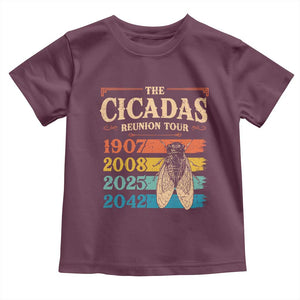Funny Cicada Brood XIV 2025 Toddler T Shirt Periodical Cicada Tour 1907 2008 2042 TS11 Maroon Print Your Wear