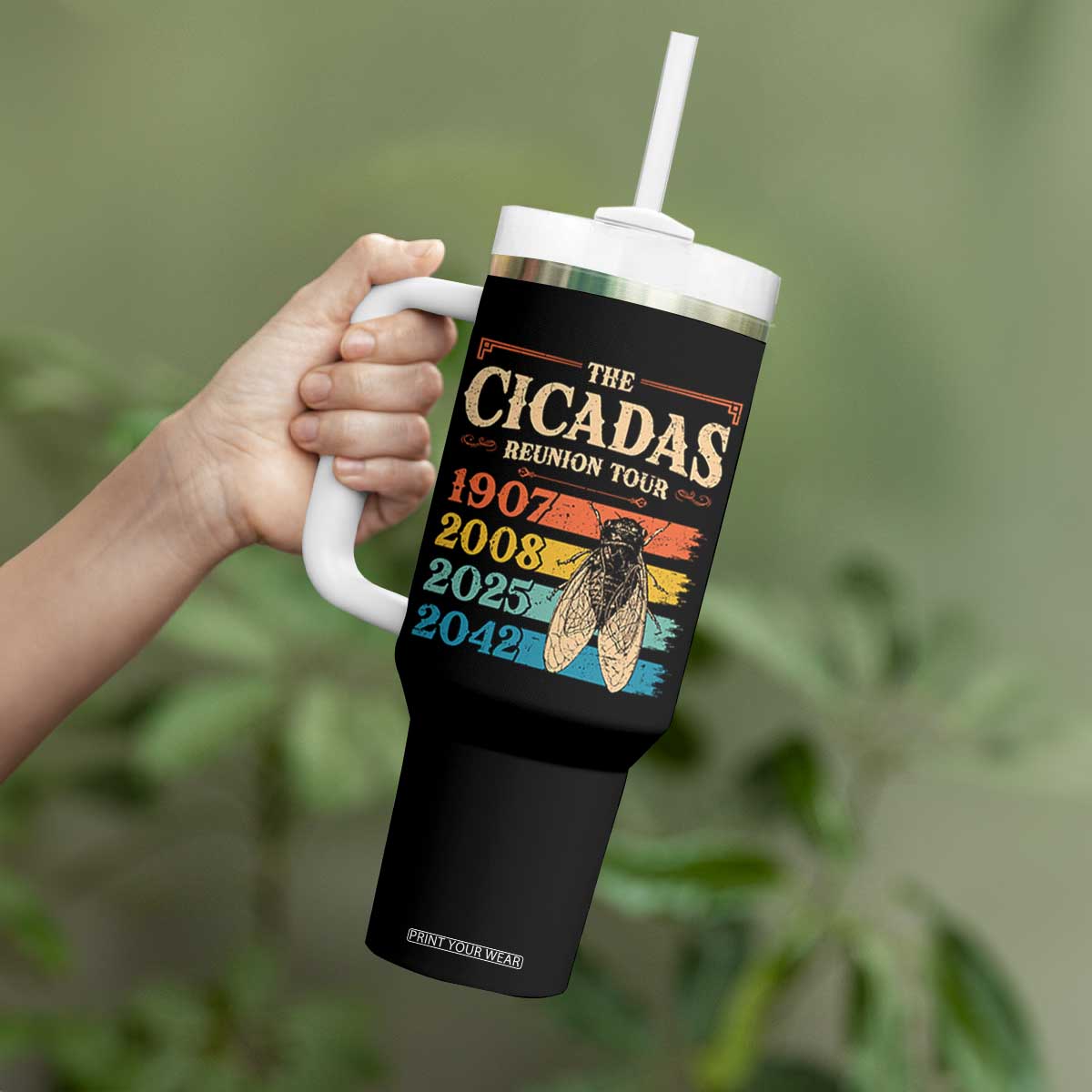 Funny Cicada Brood XIV 2025 Tumbler With Handle Periodical Cicada Tour 1907 2008 2042 TS11 Print Your Wear