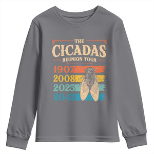 Funny Cicada Brood XIV 2025 Youth Sweatshirt Periodical Cicada Tour 1907 2008 2042 TS11 Charcoal Print Your Wear