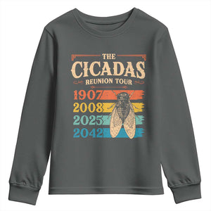 Funny Cicada Brood XIV 2025 Youth Sweatshirt Periodical Cicada Tour 1907 2008 2042 TS11 Dark Heather Print Your Wear