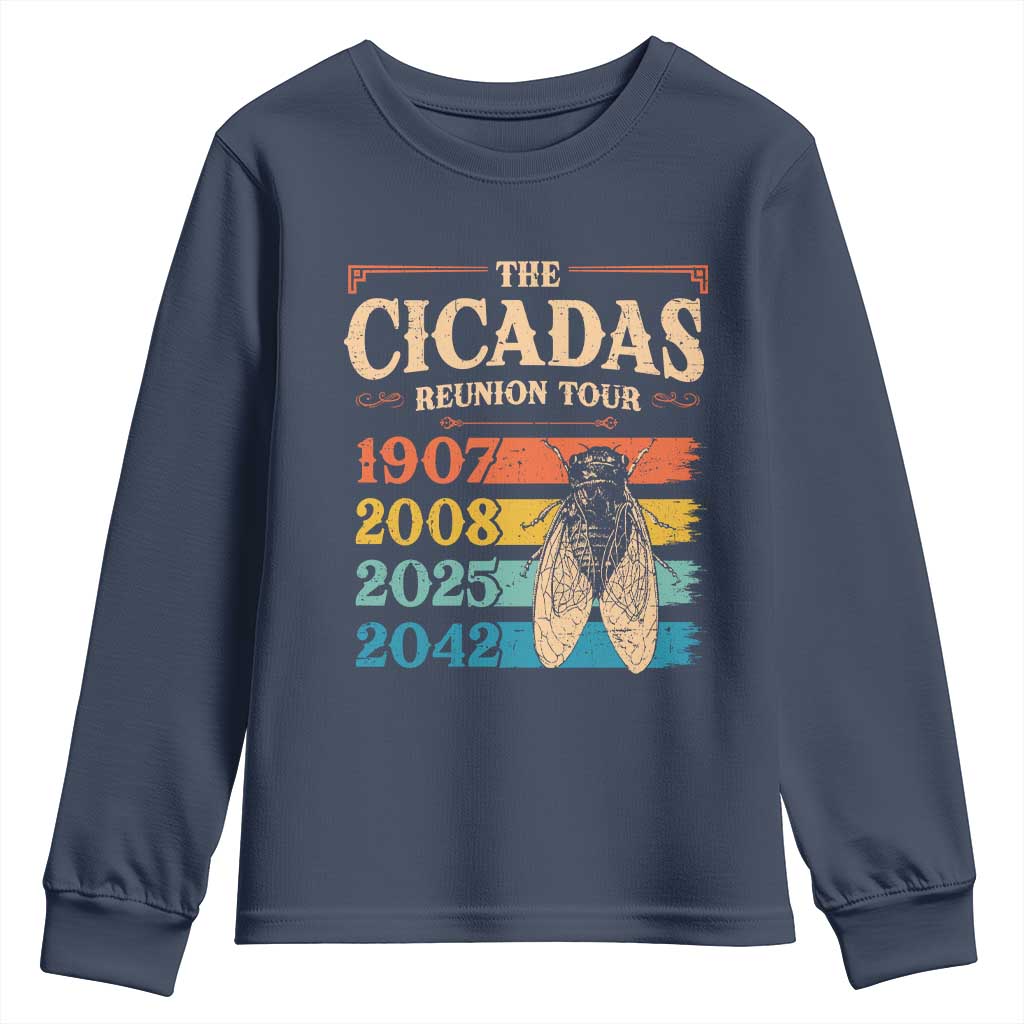 Funny Cicada Brood XIV 2025 Youth Sweatshirt Periodical Cicada Tour 1907 2008 2042 TS11 Navy Print Your Wear