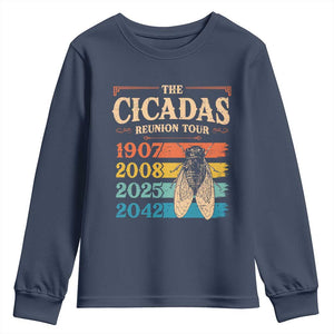 Funny Cicada Brood XIV 2025 Youth Sweatshirt Periodical Cicada Tour 1907 2008 2042 TS11 Navy Print Your Wear