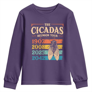 Funny Cicada Brood XIV 2025 Youth Sweatshirt Periodical Cicada Tour 1907 2008 2042 TS11 Purple Print Your Wear