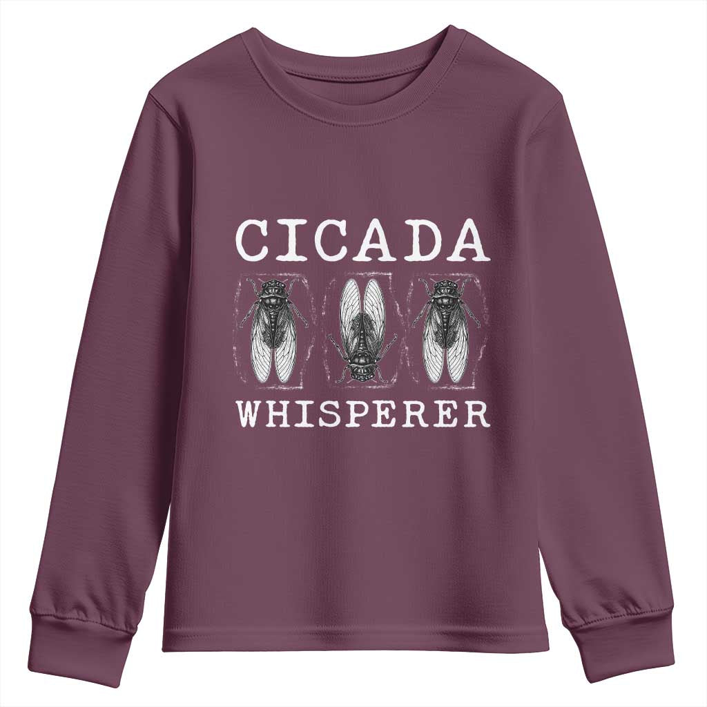 Funny Cicada Whisperer Youth Sweatshirt Periodical Cicada Swarm TS11 Maroon Print Your Wear