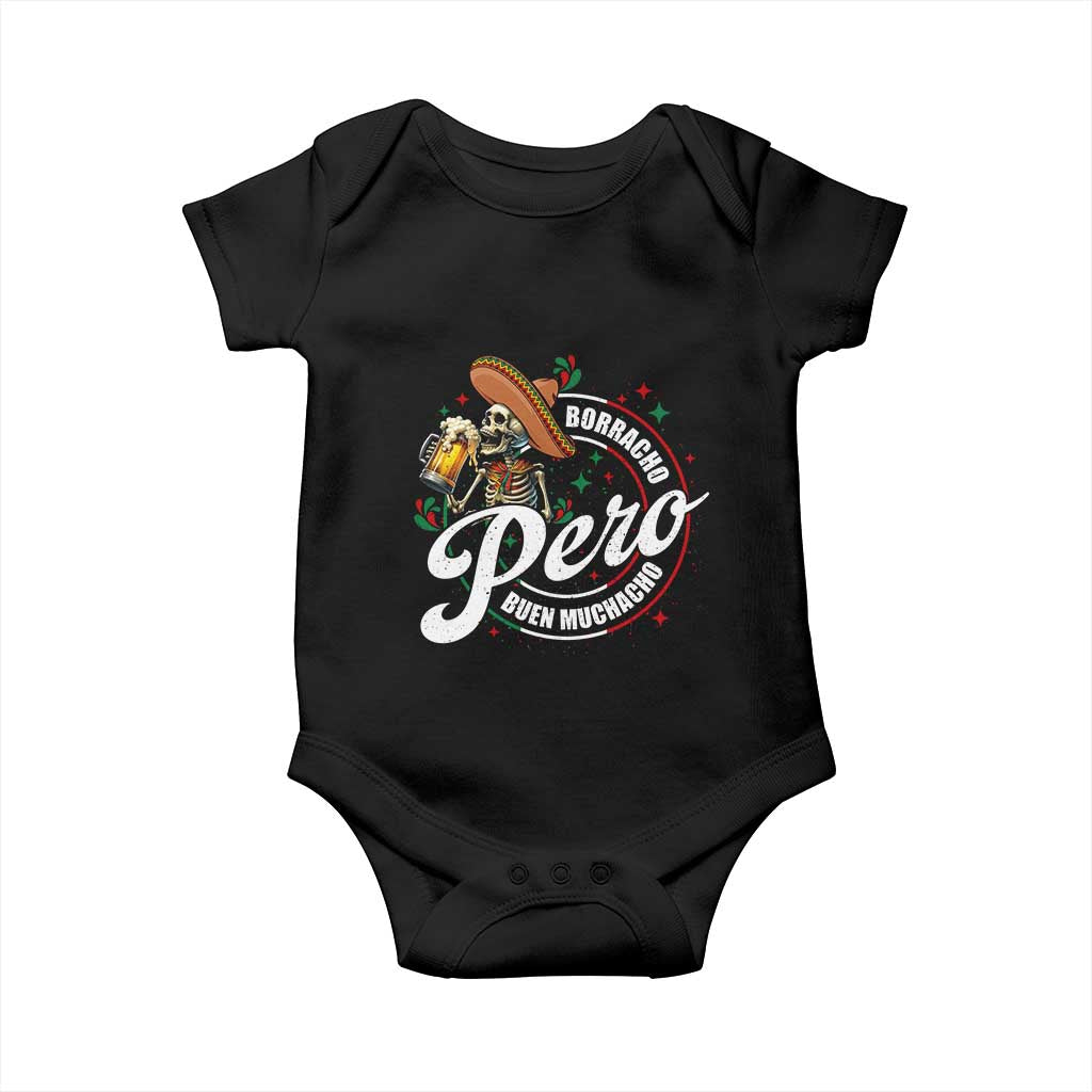 Funny Cinco De Mayo Baby Onesie Borracho Pero Buen Muchacho Mexican Skeleton With Beers TS11 Black Print Your Wear