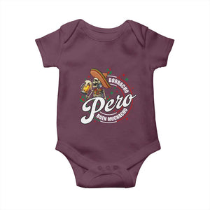 Funny Cinco De Mayo Baby Onesie Borracho Pero Buen Muchacho Mexican Skeleton With Beers TS11 Maroon Print Your Wear