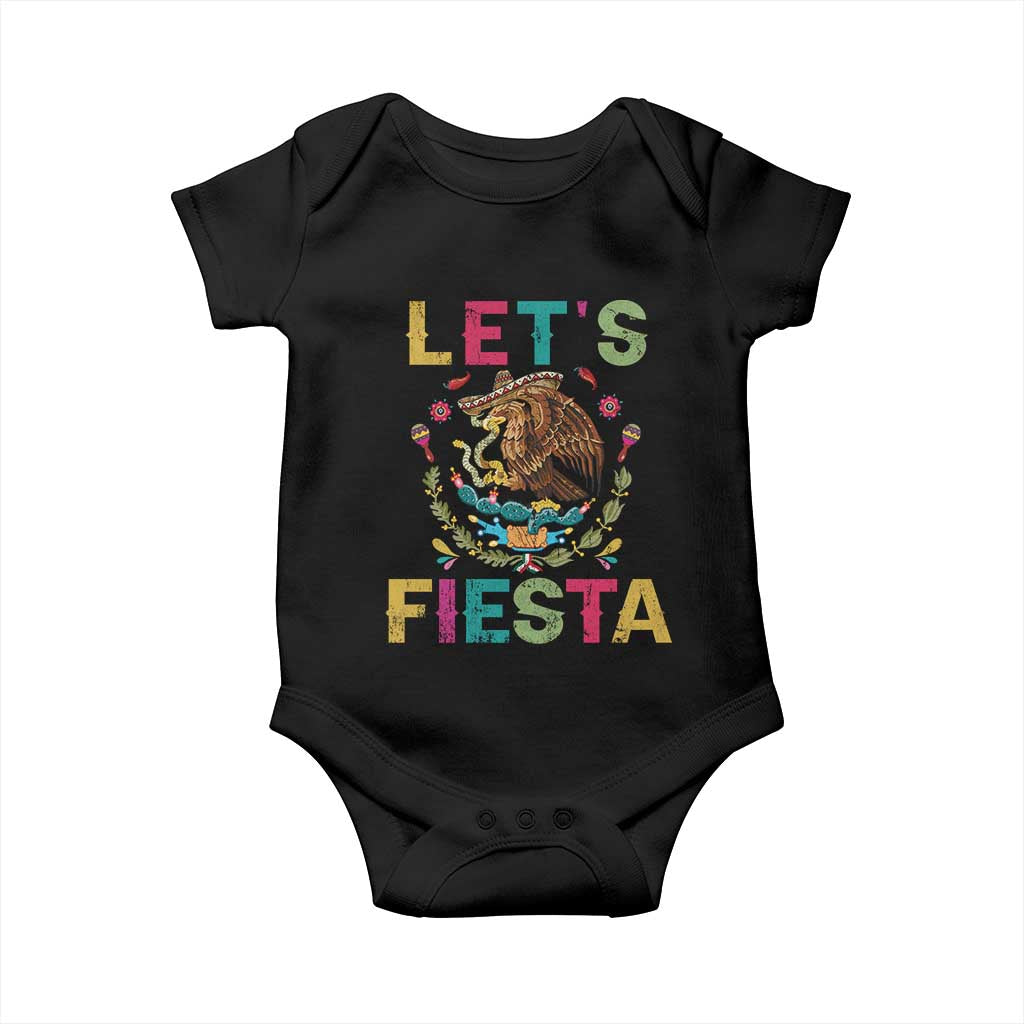 Funny Cinco De Mayo Baby Onesie Let's Fiesta Golden Eagle Mexico Flag TS11 Black Print Your Wear