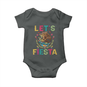 Funny Cinco De Mayo Baby Onesie Let's Fiesta Golden Eagle Mexico Flag TS11 Dark Heather Print Your Wear