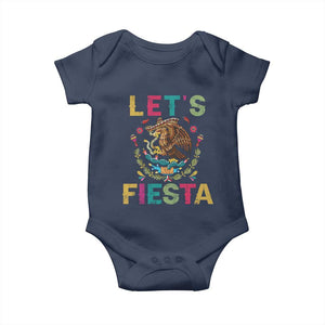 Funny Cinco De Mayo Baby Onesie Let's Fiesta Golden Eagle Mexico Flag TS11 Navy Print Your Wear
