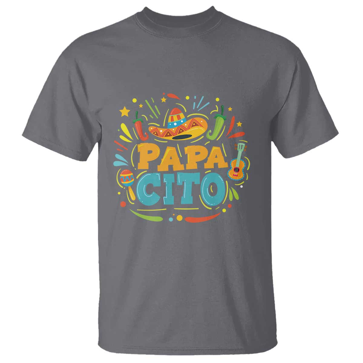 Funny Cinco De Mayo Father's Day Mexican Papacito T Shirt Sombrero Hat TS11 Charcoal Print Your Wear