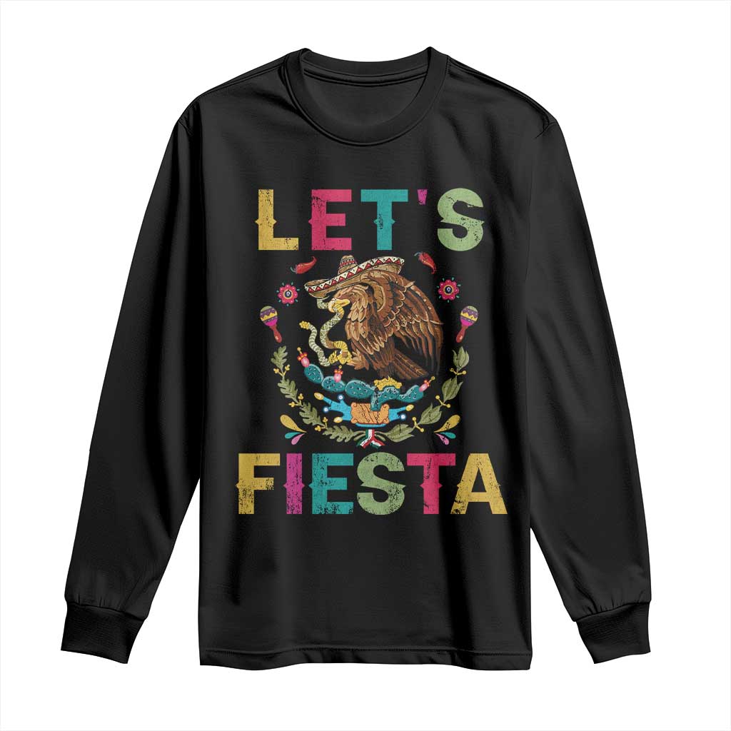 Funny Cinco De Mayo Long Sleeve Shirt Let's Fiesta Golden Eagle Mexico Flag TS11 Black Print Your Wear