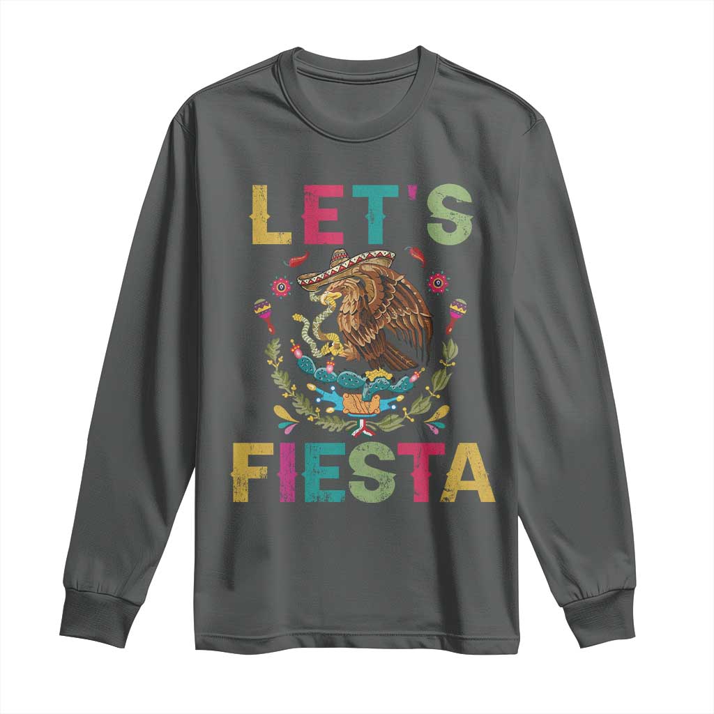 Funny Cinco De Mayo Long Sleeve Shirt Let's Fiesta Golden Eagle Mexico Flag TS11 Dark Heather Print Your Wear