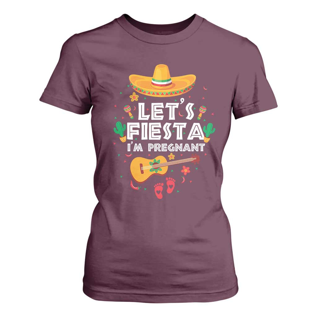 Funny Cinco De Mayo Pregnancy Announcement T Shirt For Women Let's Fiesta I'm Pregnant Mexico Festival TS11 Maroon Print Your Wear