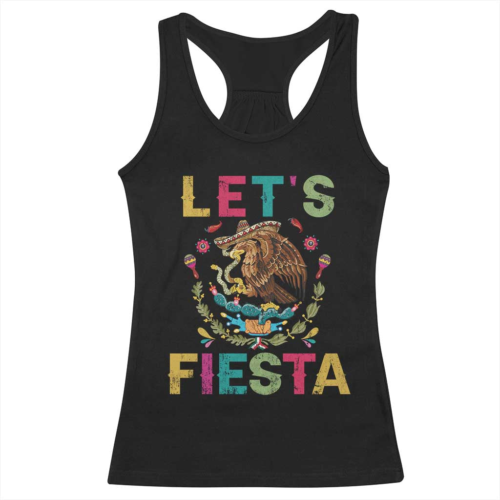 Funny Cinco De Mayo Racerback Tank Top Let's Fiesta Golden Eagle Mexico Flag TS11 Black Print Your Wear