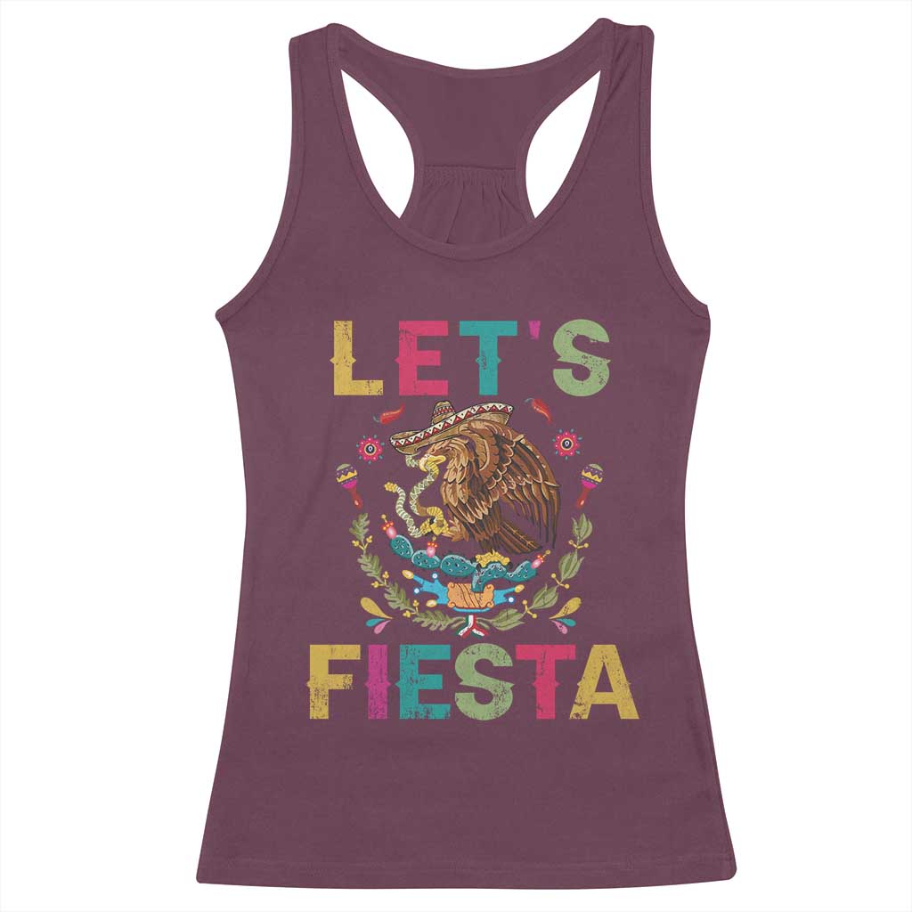 Funny Cinco De Mayo Racerback Tank Top Let's Fiesta Golden Eagle Mexico Flag TS11 Maroon Print Your Wear