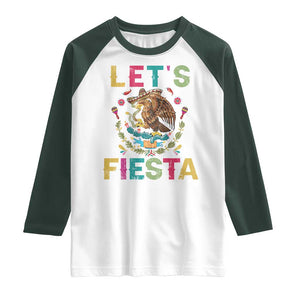 Funny Cinco De Mayo Raglan Shirt Let's Fiesta Golden Eagle Mexico Flag TS11 White Dark Forest Green Print Your Wear