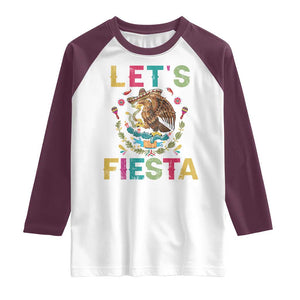 Funny Cinco De Mayo Raglan Shirt Let's Fiesta Golden Eagle Mexico Flag TS11 White Maroon Print Your Wear