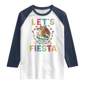 Funny Cinco De Mayo Raglan Shirt Let's Fiesta Golden Eagle Mexico Flag TS11 White Navy Print Your Wear