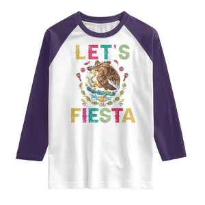 Funny Cinco De Mayo Raglan Shirt Let's Fiesta Golden Eagle Mexico Flag TS11 White Purple Print Your Wear