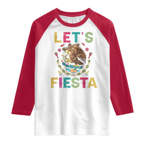 Funny Cinco De Mayo Raglan Shirt Let's Fiesta Golden Eagle Mexico Flag TS11 White Red Print Your Wear
