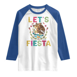 Funny Cinco De Mayo Raglan Shirt Let's Fiesta Golden Eagle Mexico Flag TS11 White Royal Print Your Wear
