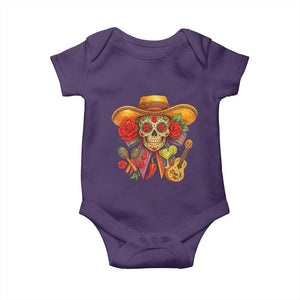 Funny Cinco De Mayo Sugar Skull Sombrero Hat Bow Baby Onesie TS11 Purple Print Your Wear
