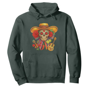Funny Cinco De Mayo Sugar Skull Sombrero Hat Bow Hoodie TS11 Dark Forest Green Print Your Wear