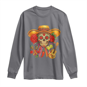 Funny Cinco De Mayo Sugar Skull Sombrero Hat Bow Long Sleeve Shirt TS11 Charcoal Print Your Wear