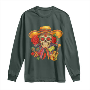 Funny Cinco De Mayo Sugar Skull Sombrero Hat Bow Long Sleeve Shirt TS11 Dark Forest Green Print Your Wear
