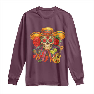 Funny Cinco De Mayo Sugar Skull Sombrero Hat Bow Long Sleeve Shirt TS11 Maroon Print Your Wear
