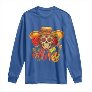 Funny Cinco De Mayo Sugar Skull Sombrero Hat Bow Long Sleeve Shirt TS11 Royal Blue Print Your Wear