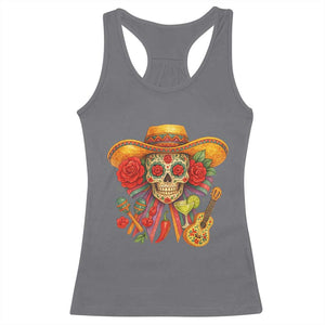 Funny Cinco De Mayo Sugar Skull Sombrero Hat Bow Racerback Tank Top TS11 Charcoal Print Your Wear