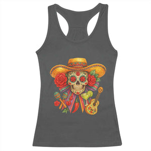 Funny Cinco De Mayo Sugar Skull Sombrero Hat Bow Racerback Tank Top TS11 Dark Heather Print Your Wear