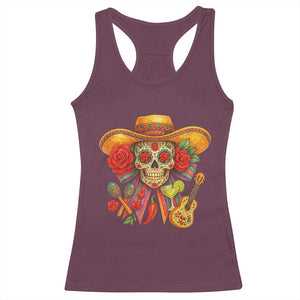 Funny Cinco De Mayo Sugar Skull Sombrero Hat Bow Racerback Tank Top TS11 Maroon Print Your Wear